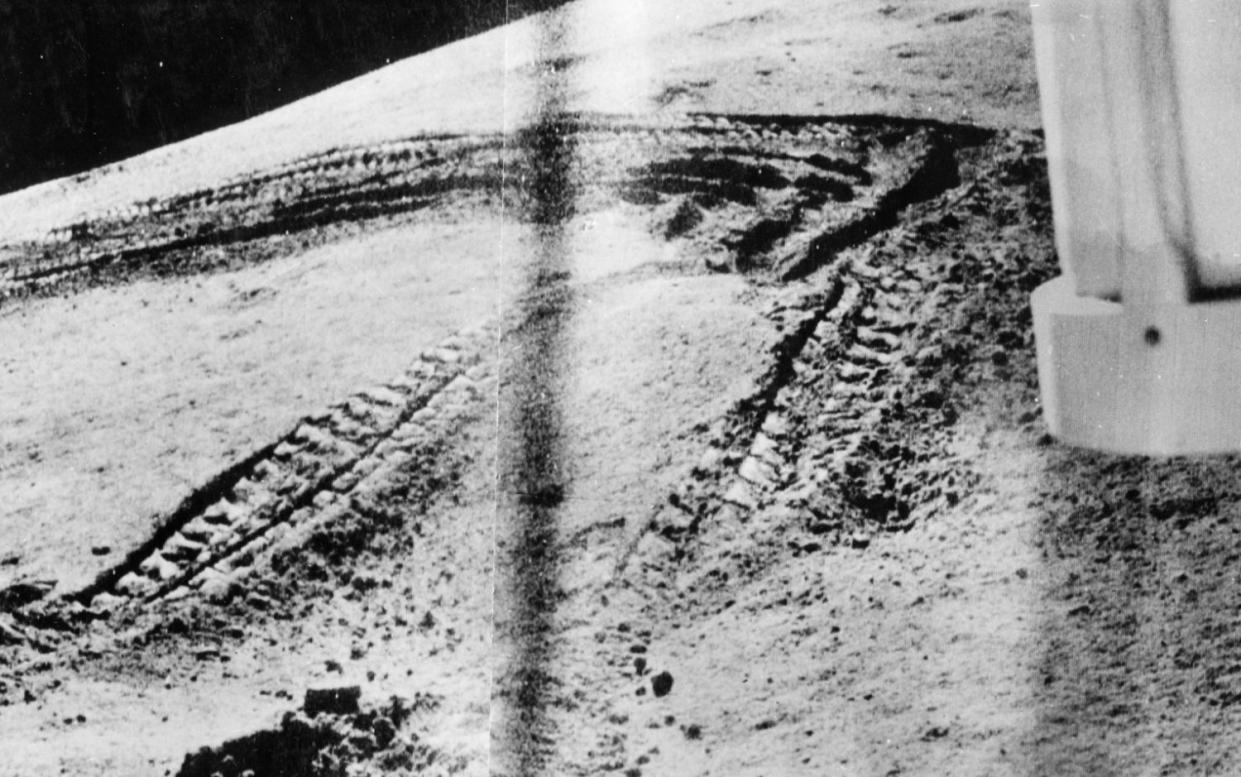 Luna 21 mission tracks on the surface of the Moon