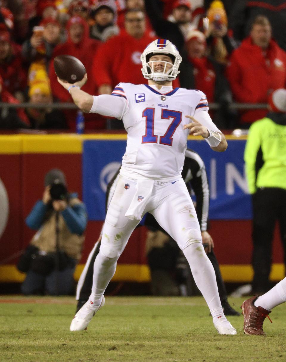 Bills quarterback Josh Allen goes deep to Gariel Davis for a 75-yard touchdown .