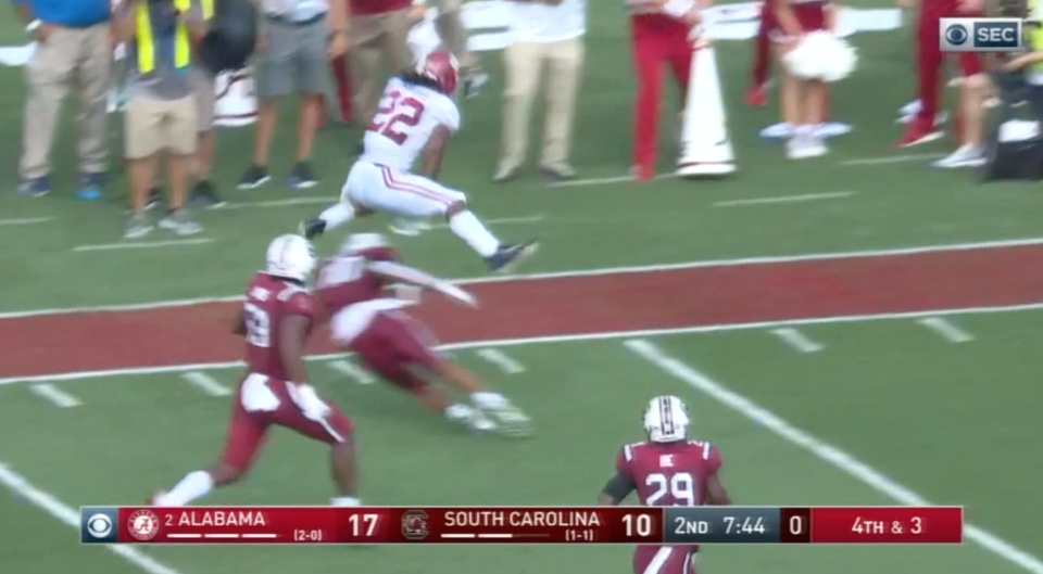 Najee Harris scored on this 42-yard reception. (via CBS)