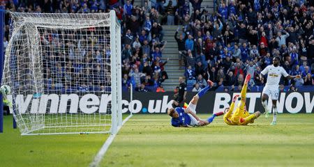 Football - Leicester City v Swansea City - Barclays Premier League - King Power Stadium - 18/4/15 Leicester City's Andy King scores their second goal Mandatory Credit: Action Images / Andrew Boyers Livepic EDITORIAL USE ONLY.