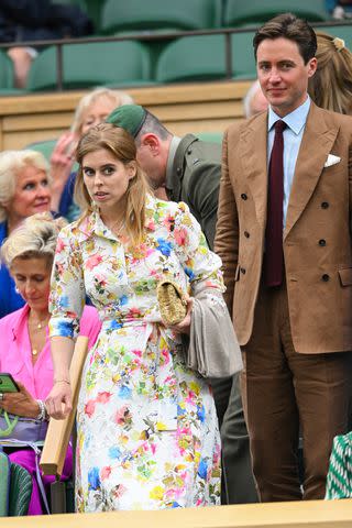 <p>Karwai Tang/WireImage</p> Princess Beatrice and Edoardo Mapelli Mozzi attend Wimbledon on July 9, 2024