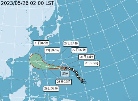 瑪娃颱風路徑圖。取自氣象局