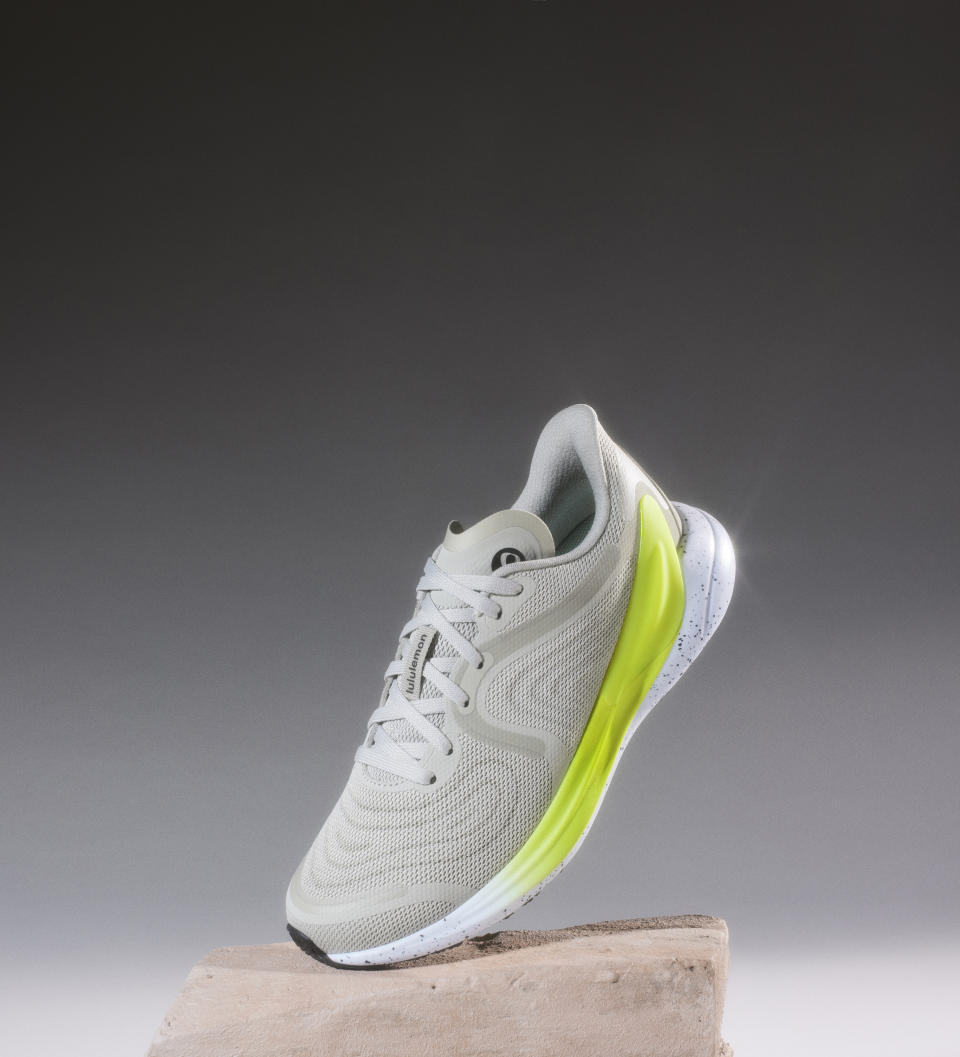 lululemon blissfeel 2 running shoe sneaker in beige and highlighter green