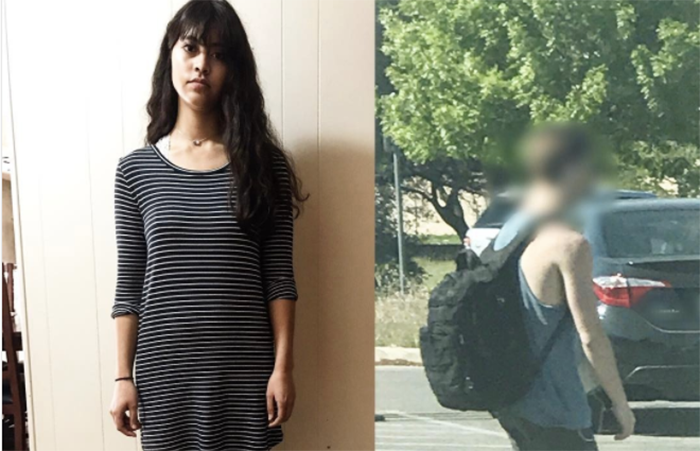 Eine Mutter veröffentlichte ein Foto des Kleides, für das ihre 17-jährige Tochter in der High-School gerügt wurde und stellte dem Foto ein Bild eines männlichen Schülers in kurzen Hosen gegenüber. (Bild: Rosey Abuabara via Instagram)