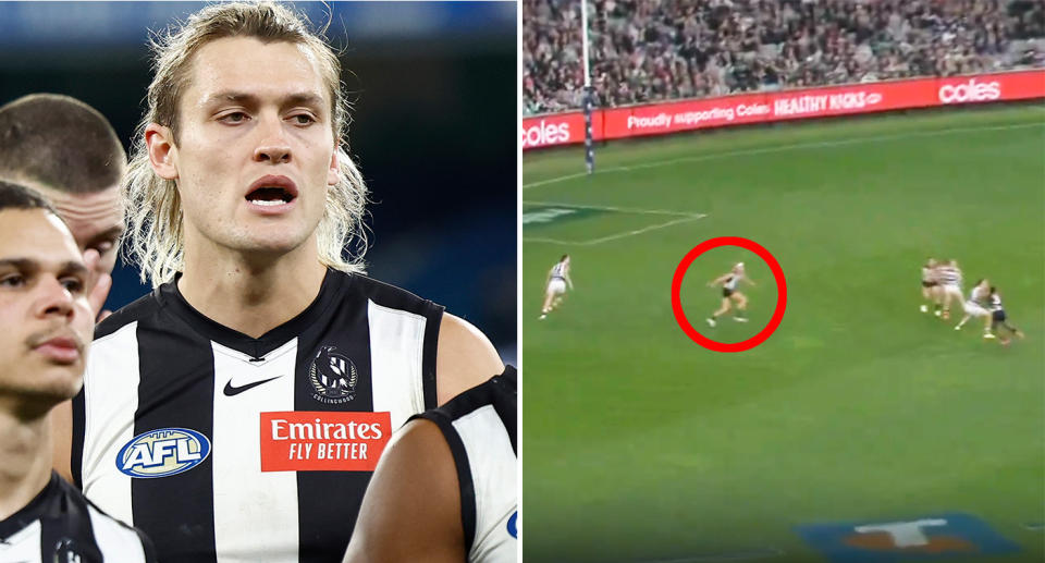 Darcy Moore's decision-making has again come under scrutiny after Collingwood's latest defeat in the AFL. Pic: Getty/Fox Footy