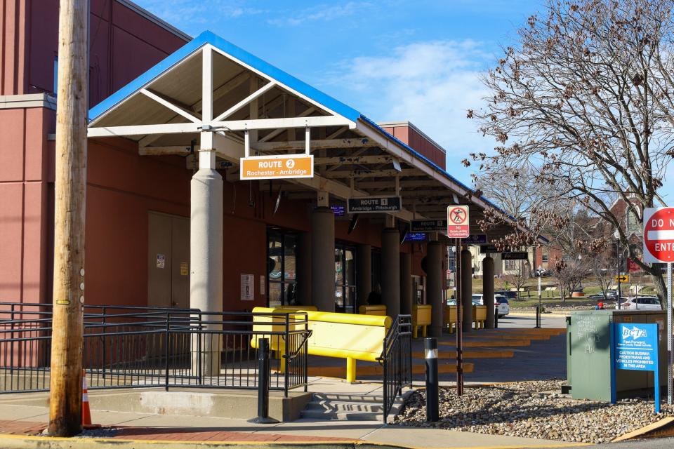 The bus stop at the Beaver County Transit Authority in Rochester.