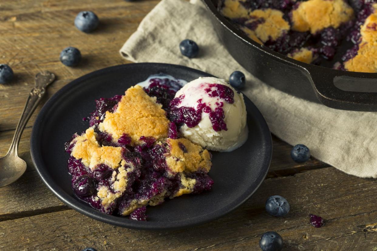 Sweet Homemade Blueberry Cobbler Dessert with Ice Cream