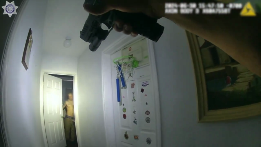 Video shared by the San Bernardino Police Department on social media shows the moment a man was confronted inside a home where an illegal gambling operation was found. It’s unclear when and where the bust happened.