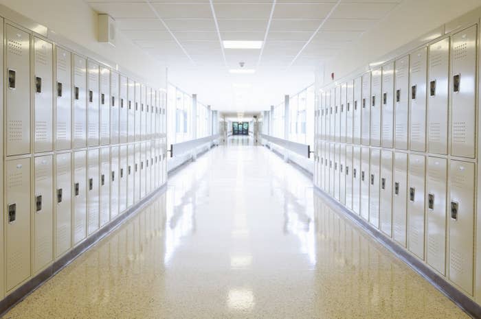 An empty school hallway