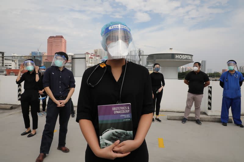 Government medical contract doctors participate in a walkout strike at Kuala Lumpur Hospital amid the coronavirus disease (COVID-19) outbreak in Kuala Lumpur