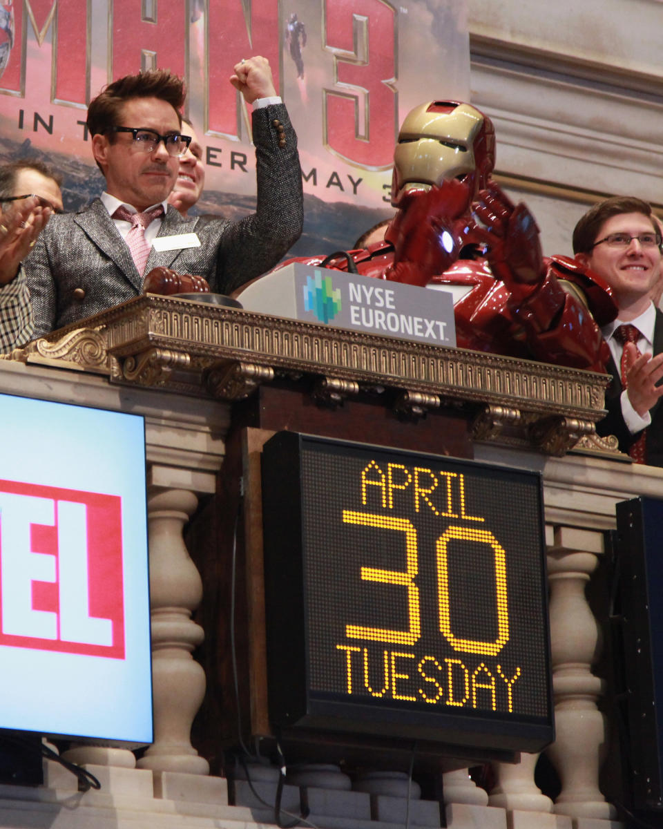 NEW YORK, NY - APRIL 30:  Actor Robert Downey Jr rings the opening bell at New York Stock Exchange on April 30, 2013 in New York City.  (Photo by Taylor Hill/Getty Images)