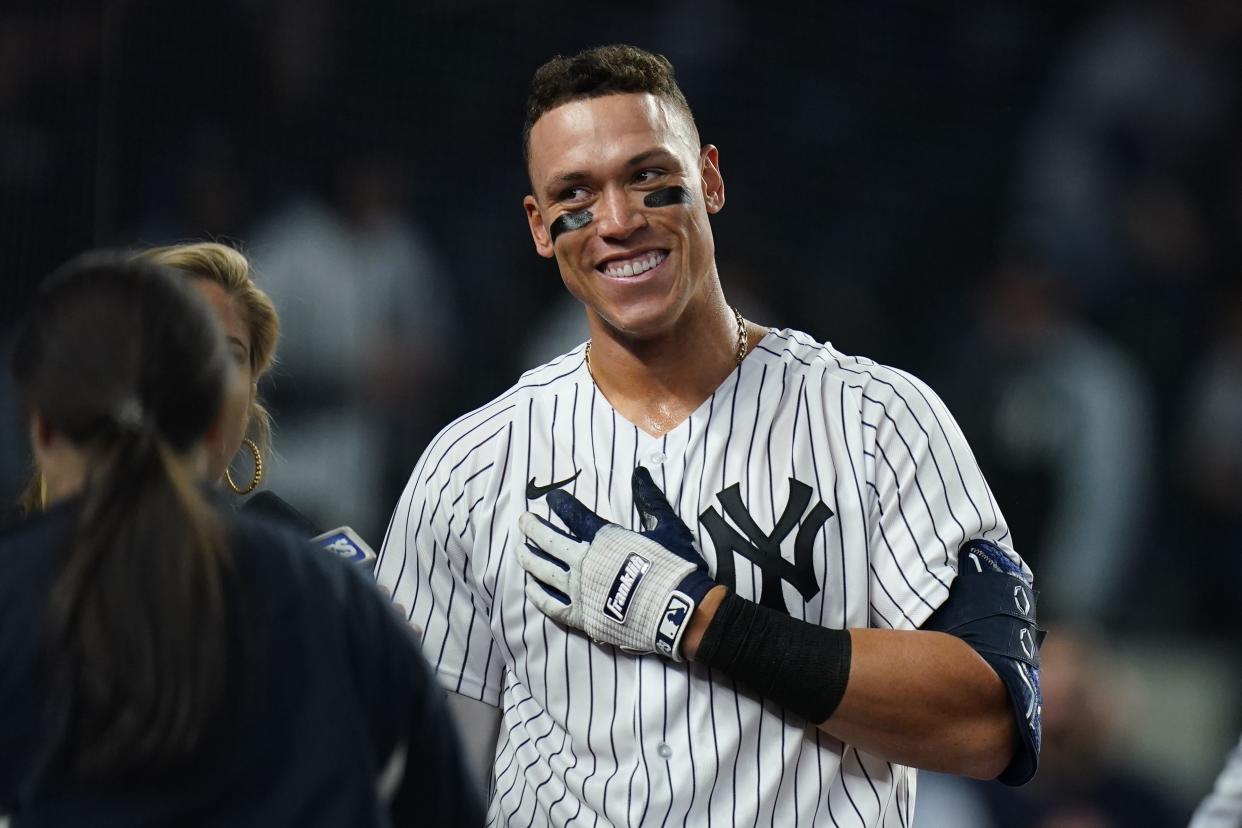 New York Yankees' Aaron Judge hit a walk-off home run to beat the Toronto Blue Jays on Wednesday. (AP Photo/Frank Franklin II)