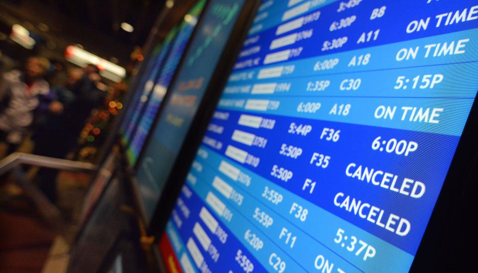 Delayed or canceled fights at Philadelphia International Airport November 26, 2014 (Photo by William Thomas Cain/Getty Images)