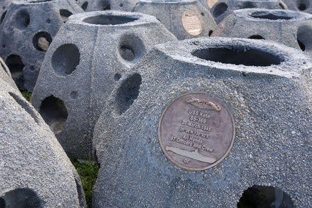 FILE PHOTO: Some of the 66 Eternal Reef balls with plaques representing each of the submarines and crewmembers lost at sea since 1900, which will be deployed to the ocean floor for the undersea memorial during a ceremony this Memorial Day weekend, off the coast of Sarasota, Florida U.S., May 23, 2018. Brian Dombrowski/EternalReefs.com/Handout via REUTERS/File Photo