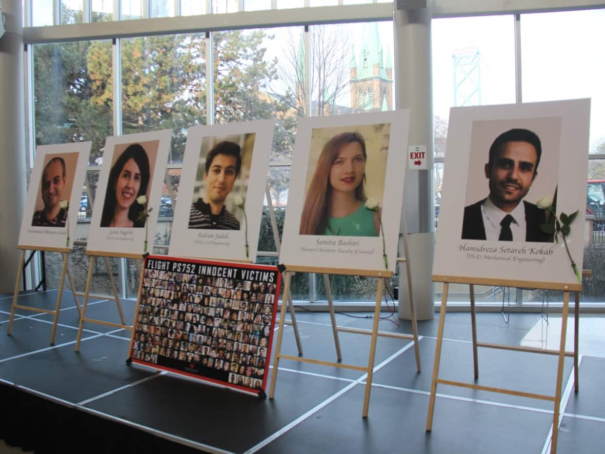 The University of Windsor held an event to commemorate the five community members that were killed in the January 2020 crash of Ukraine International Airlines Flight 752. (Michael Evans/CBC - image credit)