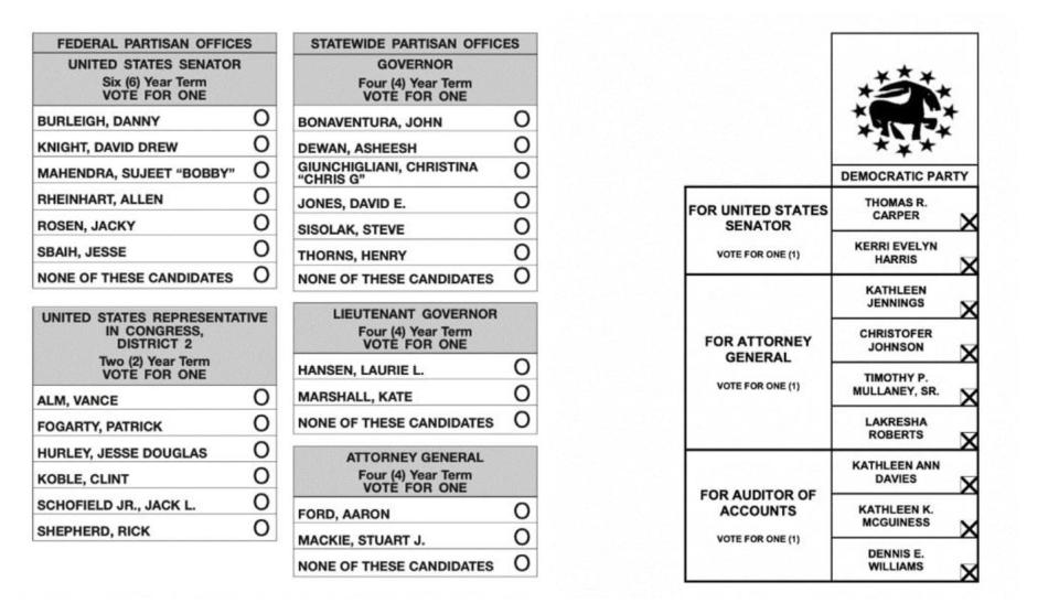"Office block" ballots from Nevada and Delaware.