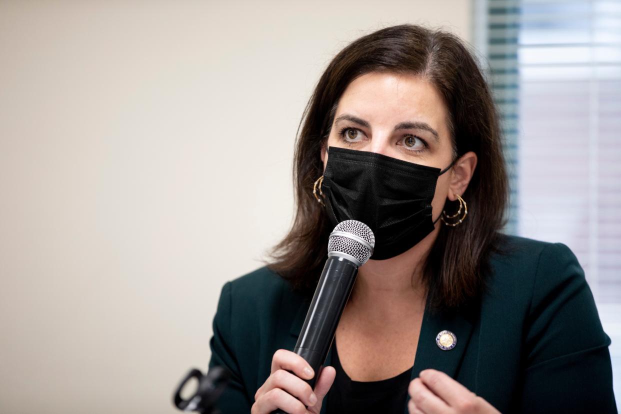 State Rep. Brigid Kelly opens the Urban League of Greater Southwestern Ohio's Freedom to Vote Town Hall Tour on Wednesday, June 2, 2021, in Avondale. 