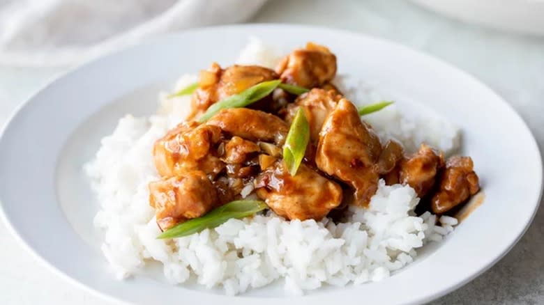 bourbon chicken over rice