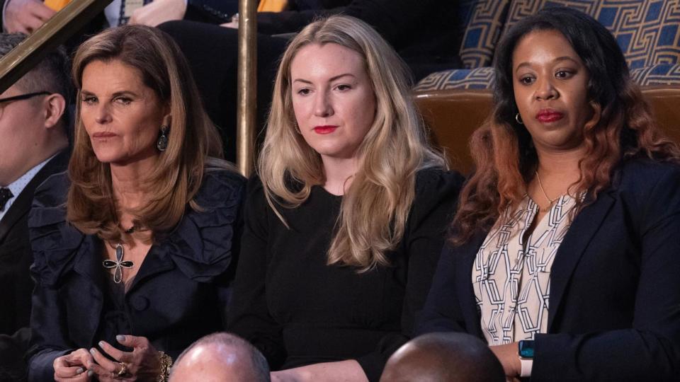 PHOTO: Maria Shriver, Kate Cox and Latorya Beasley (R) of Alabama sit in the House chamber before President Joe Biden delivers his State of the Union address in Washington, Mar. 7, 2024. (Michael Reynolds/EPA-EFE/Shutterstock)