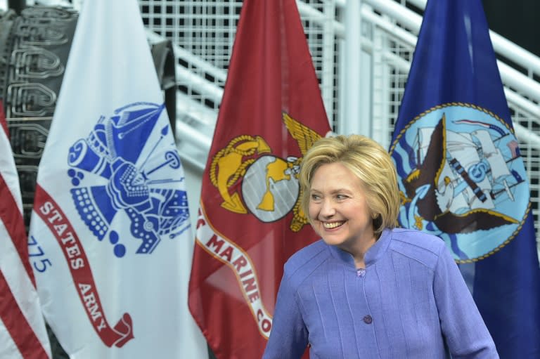 Democratic presidential candidate Hillary Clinton arrives to speak during a discussion on national security at the Virginia Air and Space Center on June 15, 2016 in Hampton, Virginia