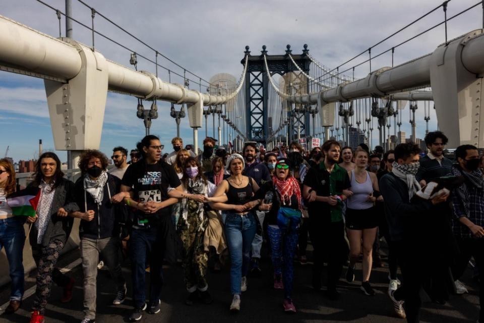 At least 150 protesters were arrested Saturday on the Manhattan Bridge. Getty Images