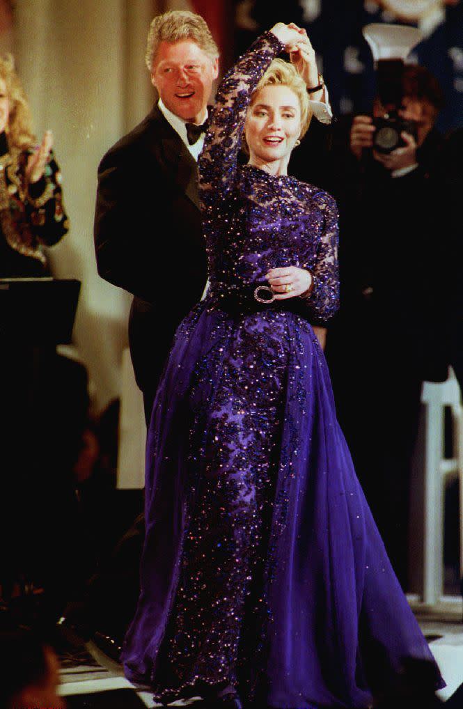 Hillary Clinton opted for a violet dress by New York-based designer Sarah Phillips in 1993AFP via Getty Images