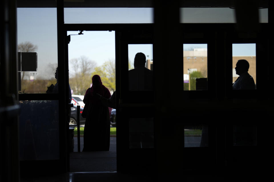 Students arrive for class at Upper Darby High School, Wednesday, April 12, 2023, in Drexel Hill, Pa. For some schools, the pandemic allowed experimentation to try new schedules. Large school systems including Denver, Philadelphia and Anchorage, Alaska, have been looking into later start times.(AP Photo/Matt Slocum)