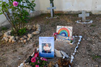 Graves are seen in the cemetery where victims of shipwrecks are buried, in the Island of Lampedusa, southern Italy, Thursday, May 13, 2021. Lampedusa is closer to Africa than the Italian mainland, and it has long been the destination of choice for migrant smuggling operations leaving Libya. Over the years, it has witnessed countless numbers of shipwrecks and seen bodies floating offshore, only to be buried in the cemetery on land. (AP Photo/Salvatore Cavalli)