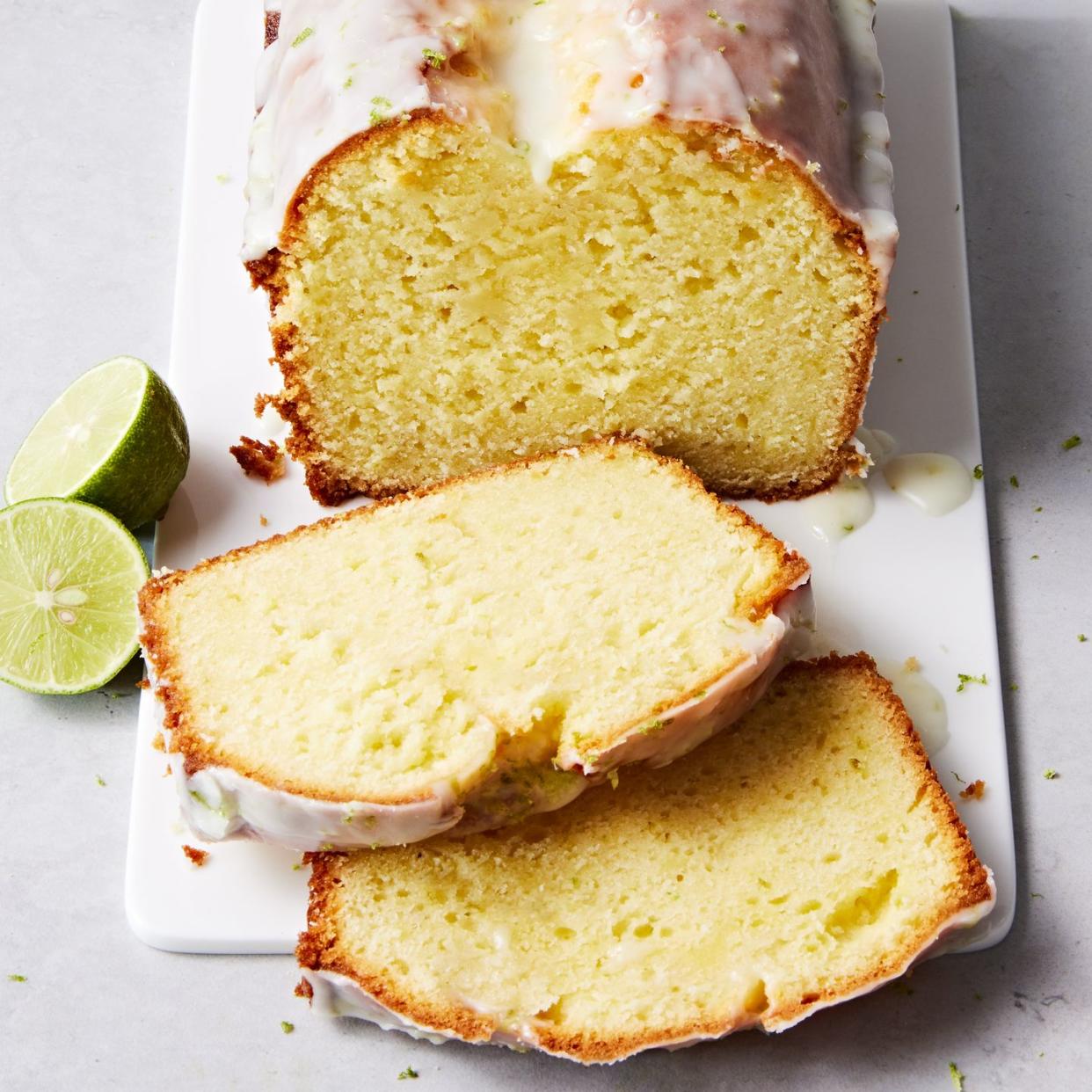 yellow pound cake with a key lime icing and zest