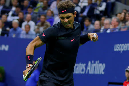 Tennis - US Open - Semifinals - New York, U.S. - September 8, 2017 - Rafael Nadal of Spain reacts to won point against Juan Martin del Potro of Argentina. REUTERS/Mike Segar