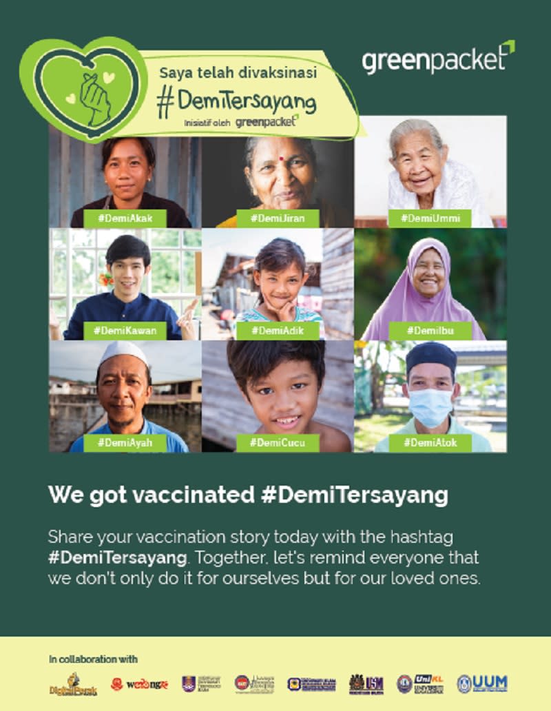 Everyone is encouraged to share their vaccination story via the hashtag #DemiTersayang. — Picture via Green Packet Bhd