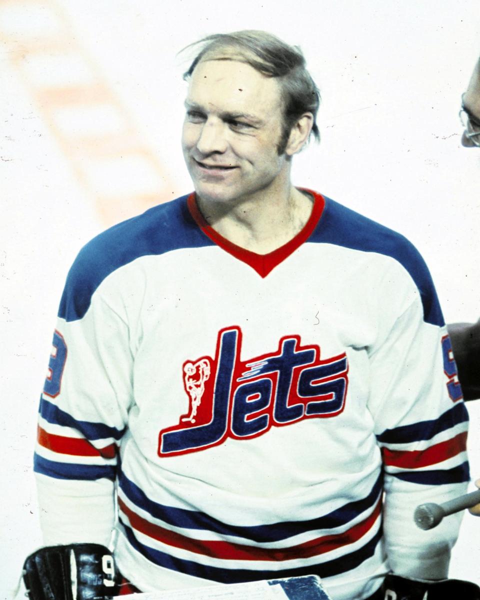 Bobby Hull scored 303 goals with the Winnipeg Jets in the World Hockey Association and rejoined the NHL when the league and the WHA merged in 1979.
