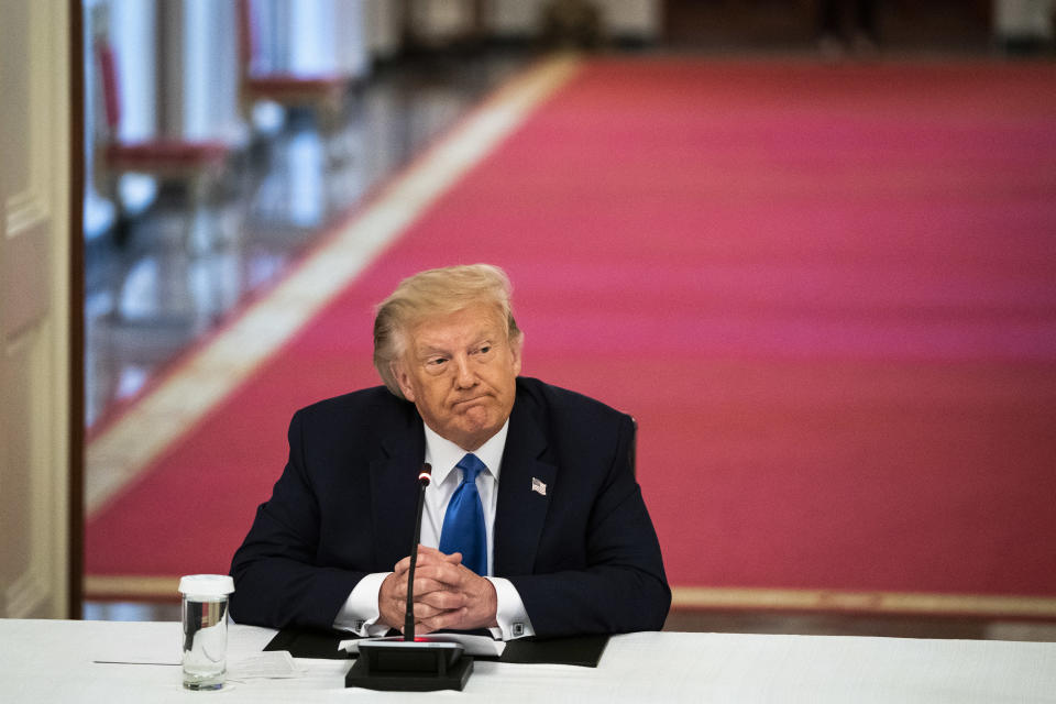 WASHINGTON, DC - JULY 13: President Donald J. Trump participates in a roundtable with stakeholders positively impacted by law enforcement in the East Room the White House on Monday, July 13, 2020 in Washington, DC. (Photo by Jabin Botsford/The Washington Post via Getty Images)