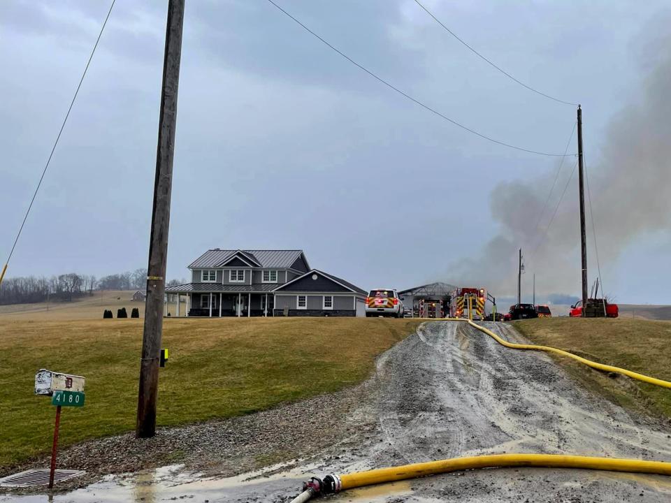 Firefighters from multiple Tuscarawas County departments responded to a pole barn fire in the 4100 block of Broad Run Dairy Road NW, Thursday morning in Dover Township.