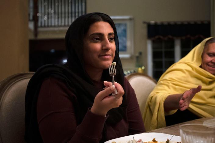 Council Rock South junior Maha Malik eats dinner with her family after a long day of fasting for Ramadan at their home in Ivyland on Monday, April 4, 2022. Nur B. Adam / Bucks County Courier Times