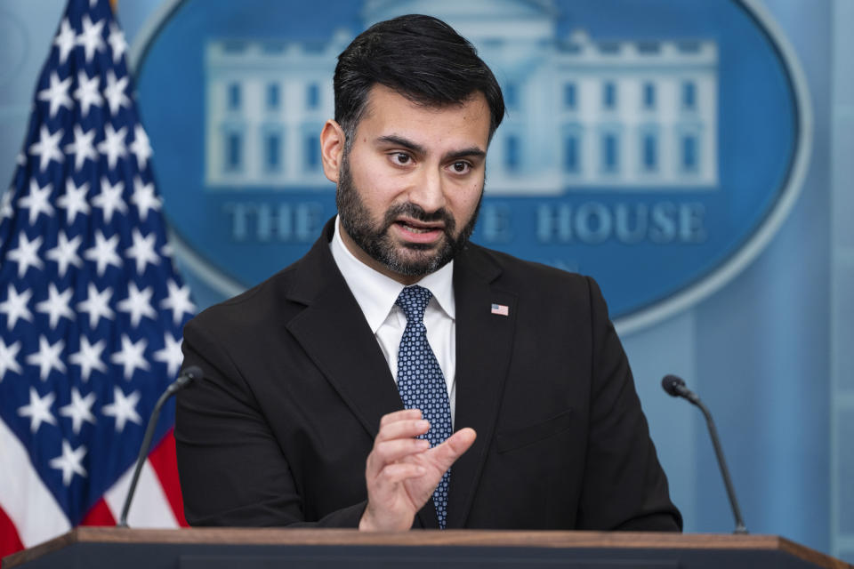 White House climate adviser Ali Zaidi speaks during a press briefing at the White House, Friday, Jan. 26, 2024, in Washington. (AP Photo/Evan Vucci)