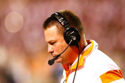 KNOXVILLE, TN - OCTOBER 25:  Head coach Butch Jones of the Tennessee Volunteers looks on during the game against the Alabama Crimson Tide at Neyland Stadium on October 25, 2014 in Knoxville, Tennessee.  (Photo by Kevin C. Cox/Getty Images)