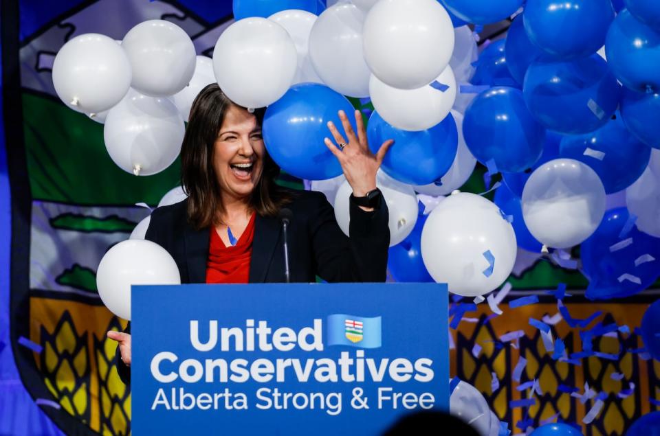 Premier Danielle Smith has brought her United Conservatives back as the dominant fundraising party in Alberta. (Jeff McIntosh/The Canadian Press - image credit)