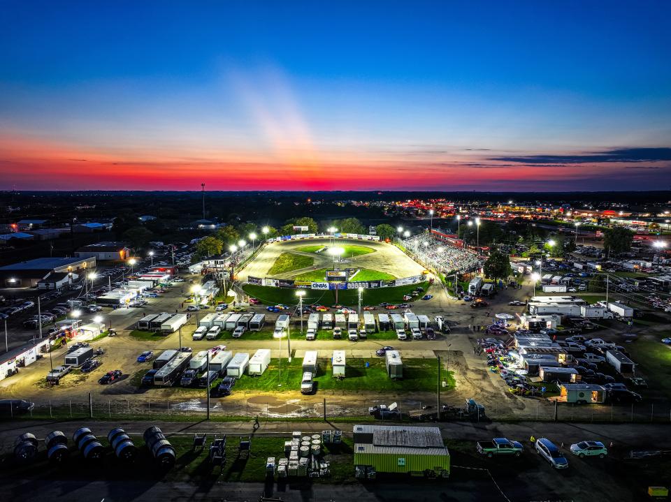 Here is a drone view of the crowd getting set for some more racing during the National Short Track Championship weekend on Sunday, Oct. 1, 2023, at the Rockford Speedway in Loves Park.