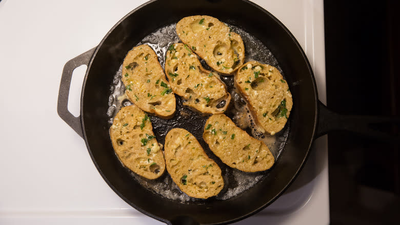 French toast frying in pan 