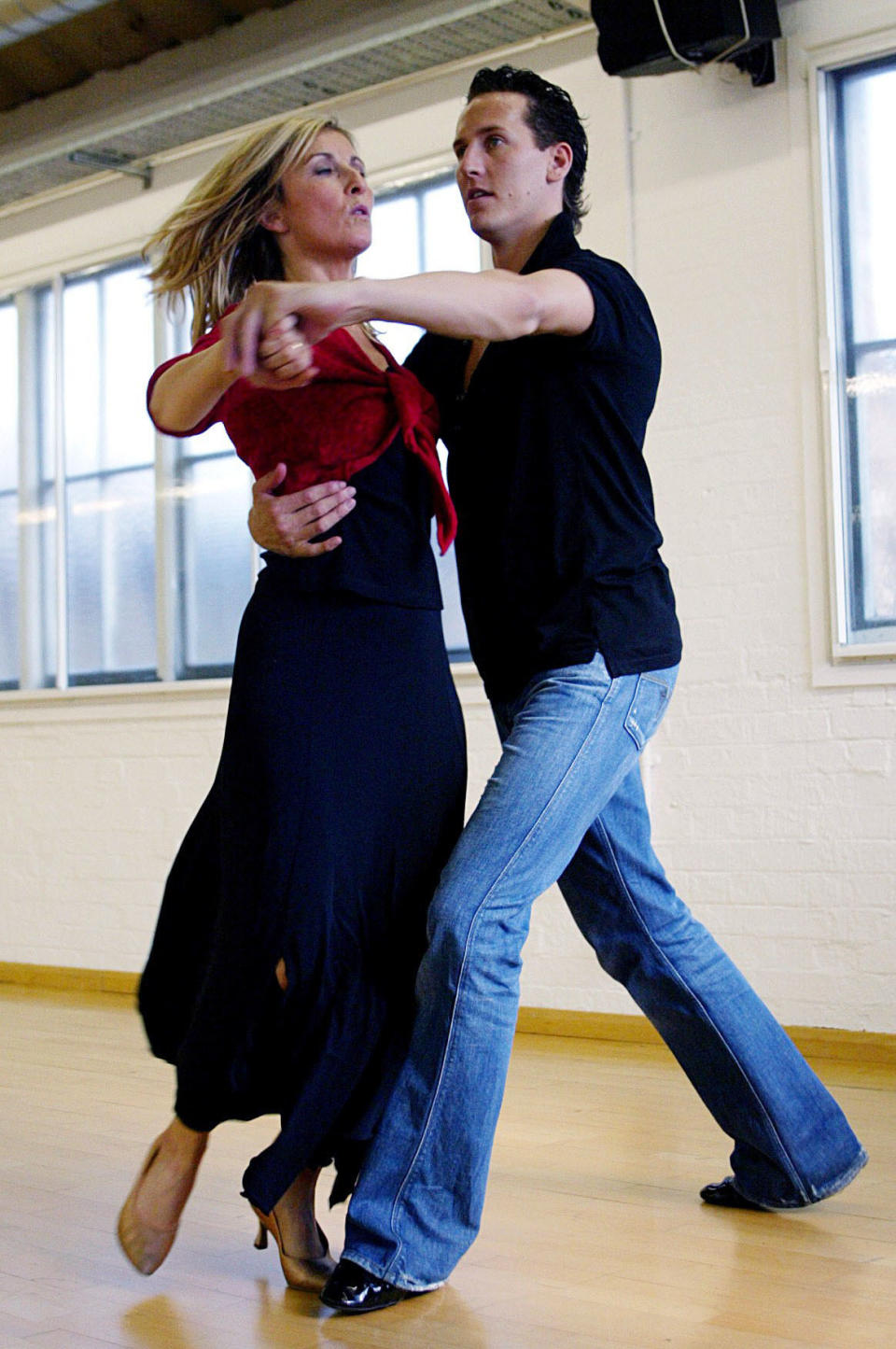GMTV presenter Fiona Phillips trains for Strictly Ballroom with the help of her dance partner Brendon Cole October 2005