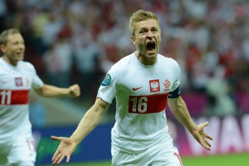 Polish midfielder Jakub Blaszczykowski celebrates after scoring during the Euro 2012 match against Russia on June 12. It is win or bust for Poland as they take on the Czech Republic on Saturday knowing that any other result would see them exit the European Championship