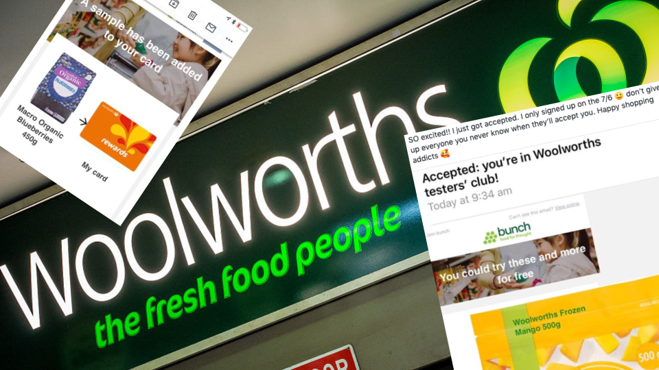 Join this exclusive club to get free samples from Woolworths. Images: Facebook, Woolworths