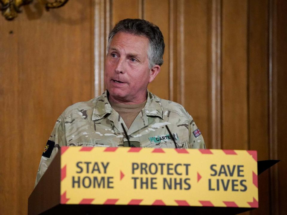 Chief of the Defence Staff General Sir Nick Carter during a media briefing in Downing Street, London, 22 April 2020: Andrew Parsons/10 Downing Street/Crown Copyright/PA