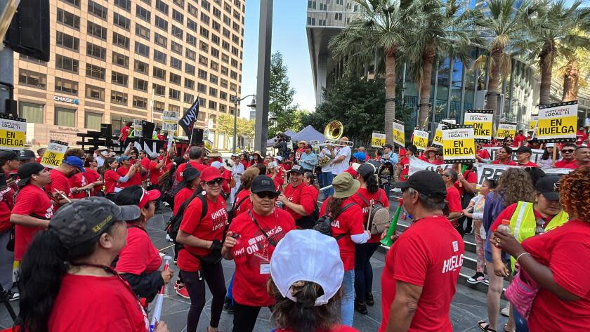 Striking hotel workers rally