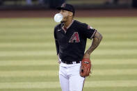 Arizona Diamondbacks' Ketel Marte waits for a pitch during the seventh inning of a baseball game against the Colorado Rockies, Saturday, Sept. 26, 2020, in Phoenix. (AP Photo/Matt York)