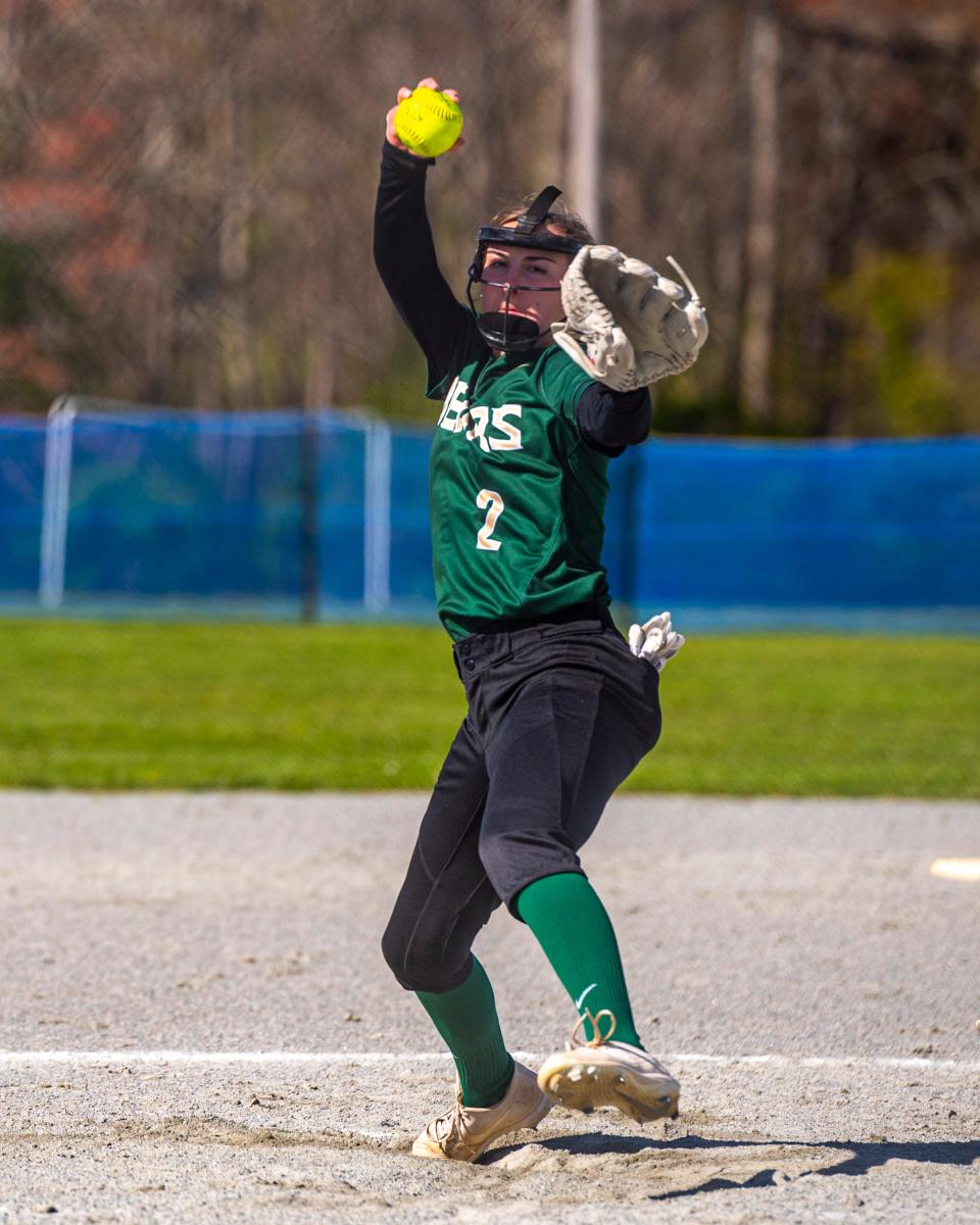 GNB Voc-Tech's Madison Medeiros fires to the plate for the Bears.