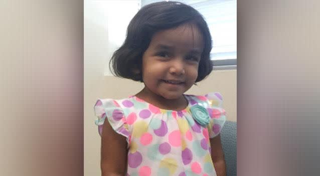 Three-year-old Sherin Mathews went missing in Dallas at the weekend. Photo: Supplied via AAP