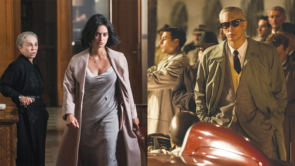 From left Penelope Cruz as Laura Ferrari, Enzo Ferrari’s wife the car mogul is portrayed by Adam Driver in the film.