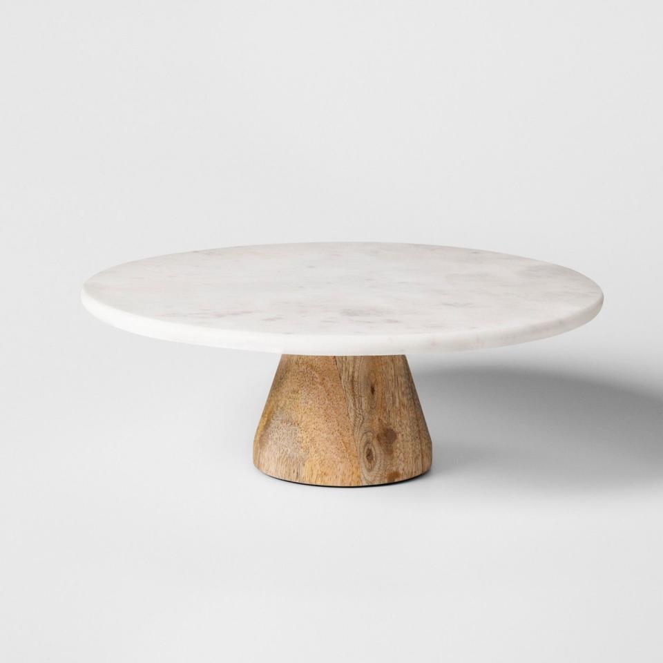 24) Project 62 Marble & Acacia Cake Stand